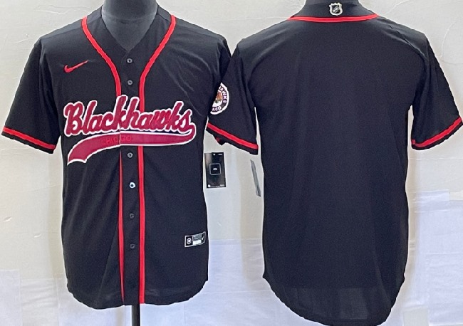 Men's Chicago Blackhawks Blank Black Cool Base Stitched Button Jersey