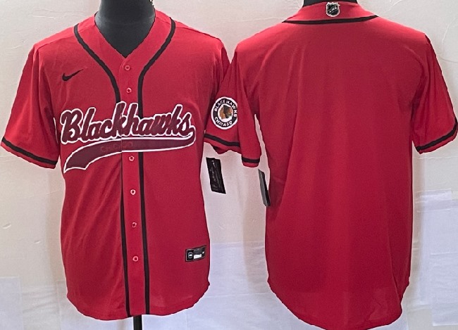 Men's Chicago Blackhawks Blank Red Cool Base Stitched Button Jersey