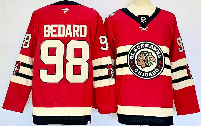 Men's Chicago Blackhawks #98 Connor Bedard Red 2024-25 Winter Classic Stitched Hockey Jersey