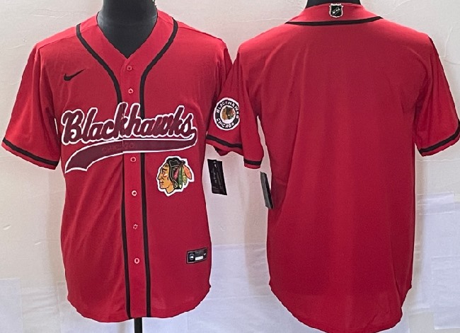 Men's Chicago Blackhawks Blank Red Cool Base Stitched Baseball Jersey