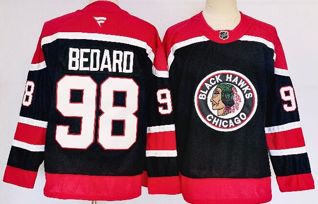 Men's Chicago Blackhawks #98 Connor Bedard Black 2024-25 Stitched Hockey Jersey