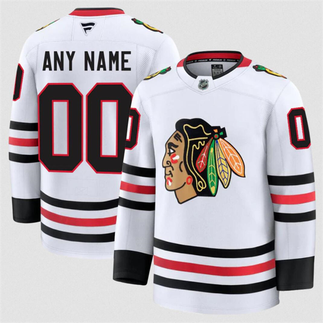 Men's Chicago Blackhawks Active Player Custom White 2024-25 Away Stitched Hockey Jersey