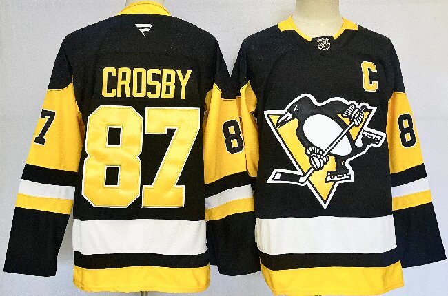 Men's Pittsburgh Penguins #87 Sidney Crosby Black 2024-25 Home Stitched Hockey Jersey