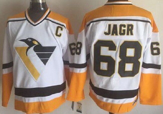 Men's Pittsburgh Penguins #68 Jaromir Jagr White CCM Vintage Throwback Jersey