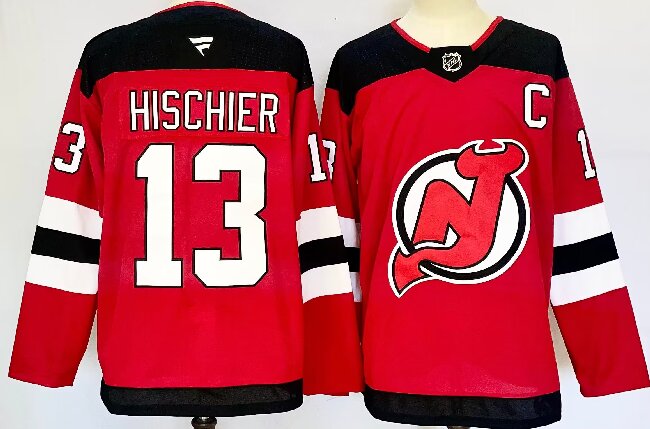 Men's New Jersey Devils #13 Nico Hischier Red 2024-25 Home Stitched Hockey Jersey