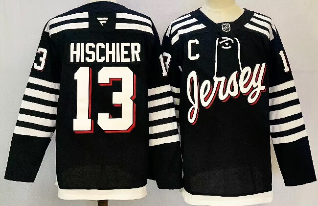 Men's New Jersey Devils #13 Nico Hischier Black 2024-25 Alternate Stitched Hockey Jersey