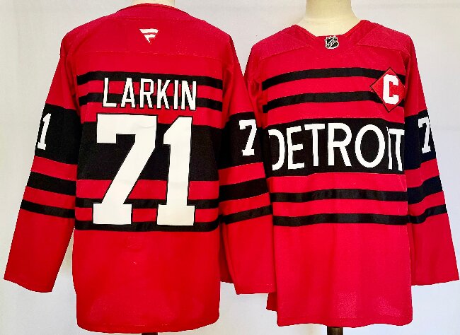 Men's Detroit Red Wings #77 Dylan Larkin  Red 2024-25 Reverse Retro Stitched Jersey