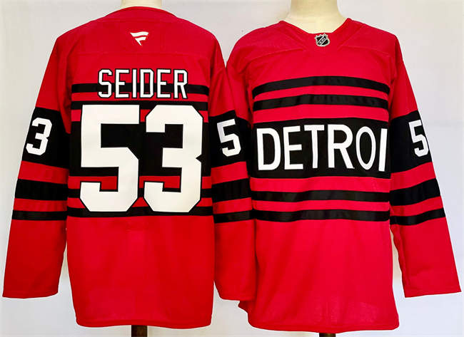 Men's Detroit Red Wings #53 Moritz Seider Red 2024-25 Reverse Retro Stitched Jersey