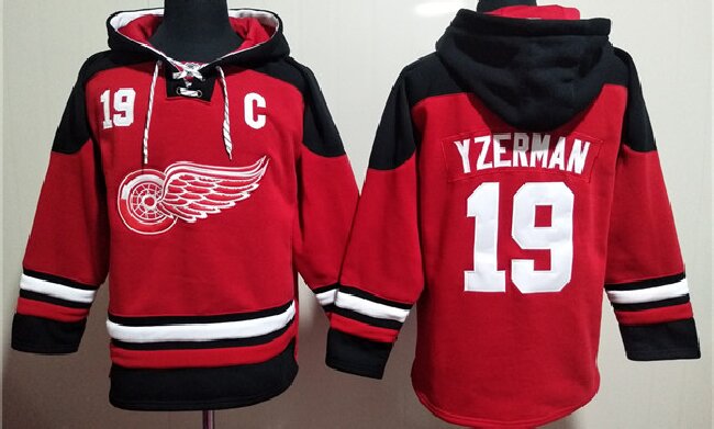 Men's Detroit Red Wings #19 Steve Yzerman Red Lace-Up Pullover Hoodie