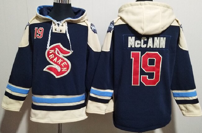 Men's Seattle Kraken #19 Jaden Schwartz Deep Sea Blue Lace-Up Pullover Hoodie