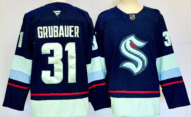 Men's Seattle Kraken #31 Philipp Grubauer Navy 2024-25 Home Stitched Hockey Jersey