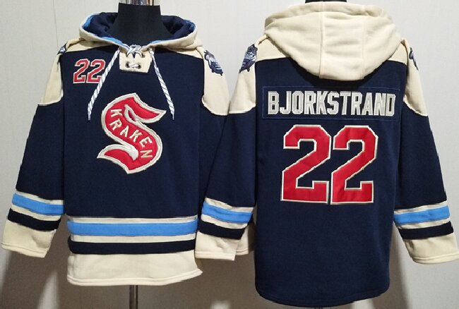 Men's Seattle Kraken #22 Oliver Bjorkstrand Deep Sea Blue Lace-Up Pullover Hoodie