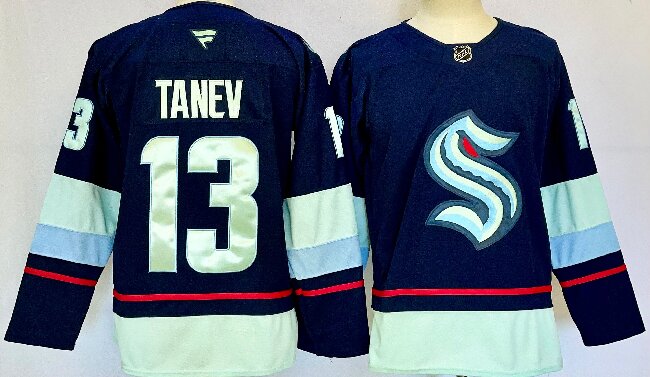 Men's Seattle Kraken #13 Brandon Tanev Navy 2024-25 Home Stitched Hockey Jersey