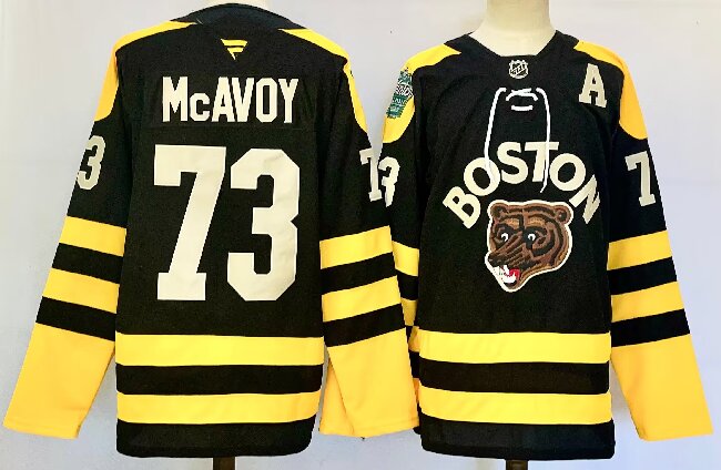 Men's Boston Bruins #73 Charlie McAvoy Black 2024-25 Winter Classic Primegreen Stitched Jersey