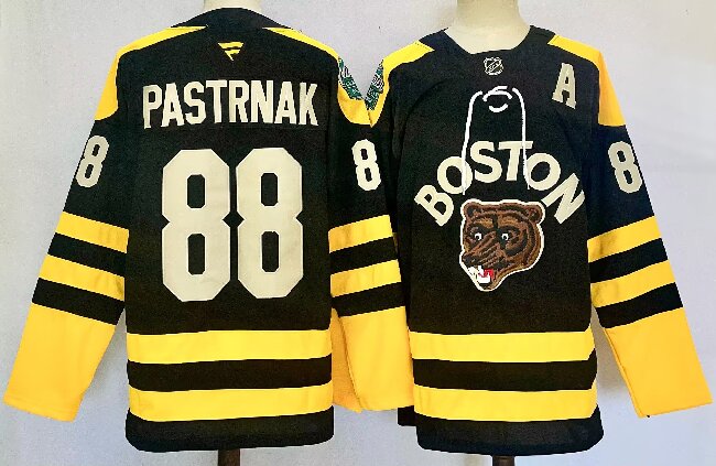 Men's Boston Bruins #88 David Pastrnak Black 2024-25 Winter Classic Primegreen Stitched Jersey