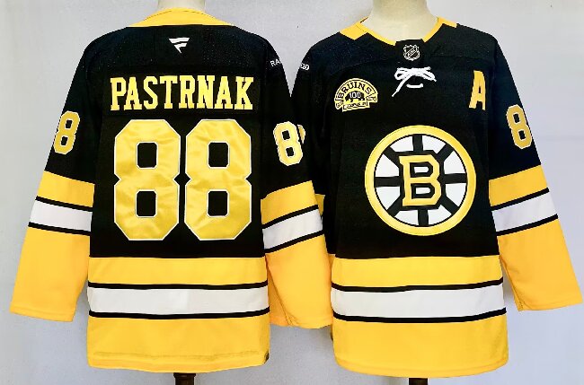 Men's Boston Bruins #88 David Pastrnak Black 100th Anniversary Stitched Hockey Jersey