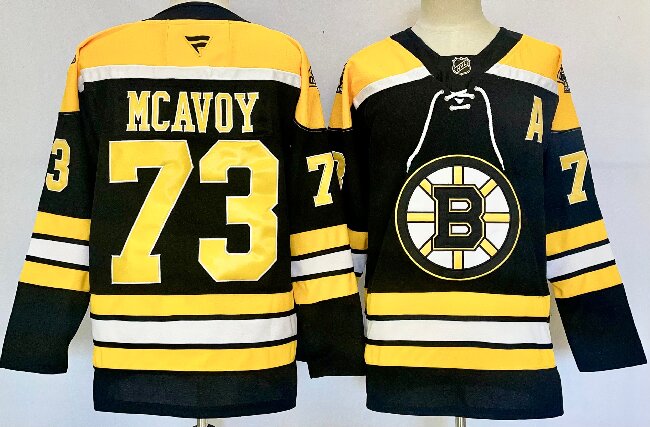 Men's Boston Bruins #73 Charlie McAvoy Black 2024-25 With A Patch Home Stitched Hockey Jersey