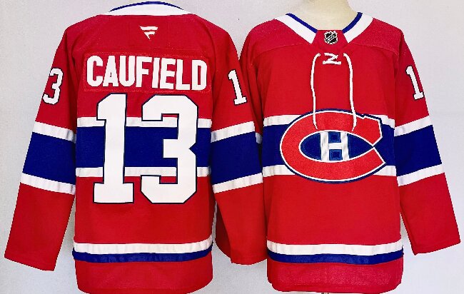 Men's Montreal Canadiens #13 Cole Caufield Red 2024-25 Stitched Jersey