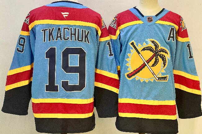 Men's Florida Panthers #19 Matthew Tkachuk Blue 2024-25 Reverse Retro Stitched Jersey