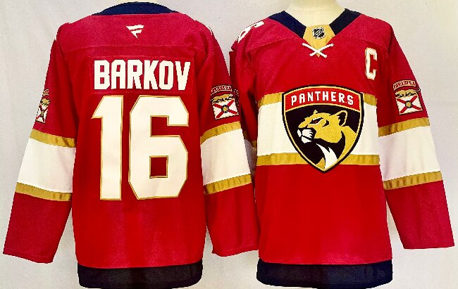 Men's Florida Panthers #16 Aleksander Barkov Red 2024-25 Home Stitched Hockey Jersey