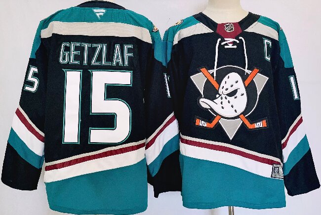Men's Anaheim Ducks #15 Ryan Getzlaf Black Teal 2024-25 Stitched Jersey