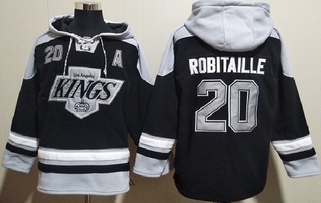 Men's Los Angeles Kings #20 Luc Robitaille Black Ageless Must-Have Lace-Up Pullover Hoodie