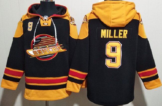 Men's Vancouver Canucks #9 J.T. Miller Black Ageless Must-Have Lace-Up Pullover Hoodie
