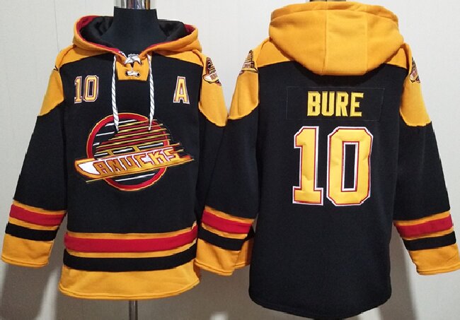 Men's Vancouver Canucks #10 Pavel Bure Black Ageless Must-Have Lace-Up Pullover Hoodie