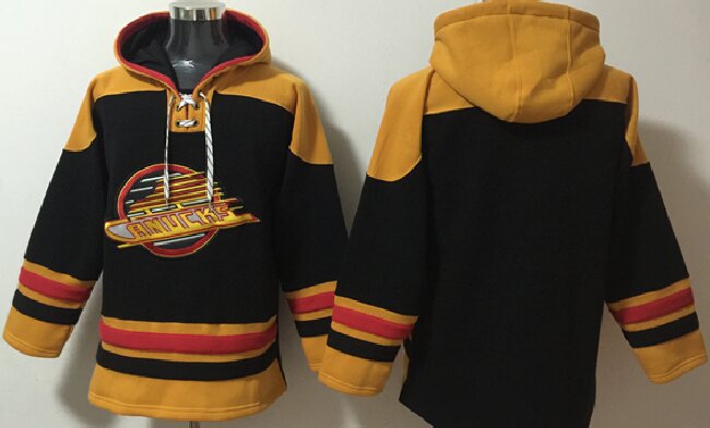 Men's Vancouver Canucks Blank Black Ageless Must-Have Lace-Up Pullover Hoodie