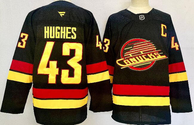 Men's Vancouver Canucks #43 Quinn Hughes Black 2024-25 Alternate Stitched Hockey Jersey