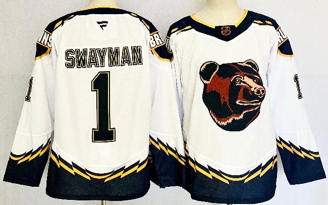 Men's Boston Bruins #1 Jeremy Swayman White 2024-25 With C Patch Reverse Retro Home Stitched Hockey Jersey