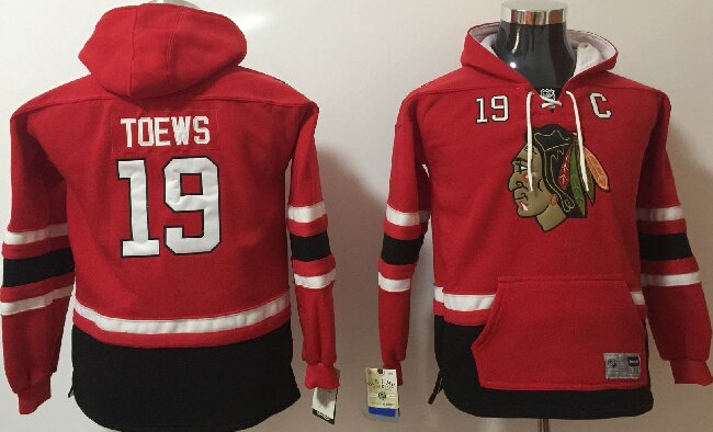 Youth Chicago Blackhawks #19 Jonathan Toews NEW Red Stitched NHL Old Tim Hockey Hoodie