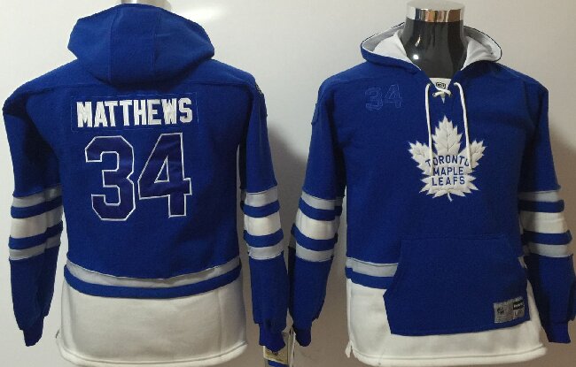 Youth Toronto Maple Leafs #34 Auston Matthews 2016 Royal Blue Throwback Pocket Stitched NHL Old Time Hockey Hoodie