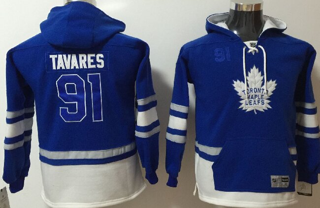 Youth Toronto Maple Leafs #91 John Tavares Royal Blue Throwback Pocket Stitched NHL Old Time Hockey Hoodie