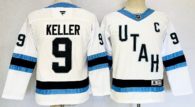Youth Utah Hockey Club #9 Clayton Keller White 2024-25 With C Patch Stitched Jersey