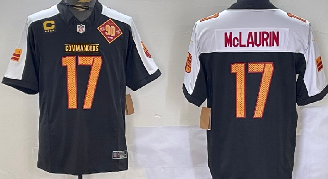 Men's Washington Commanders #17 Terry McLaurin Black Thanksgiving 2024 FUSE Vapor 90th Limited Stitched Jersey