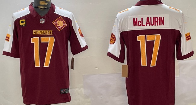 Men's Washington Commanders #17 Terry McLaurin Red Thanksgiving 2024 FUSE Vapor 90th Limited Stitched Jersey