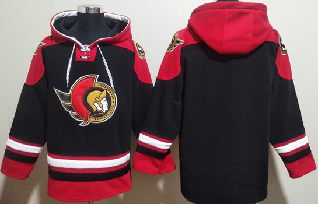 Men's Ottawa Senators Blank Black Ageless Must-Have Lace-Up Pullover Hoodie