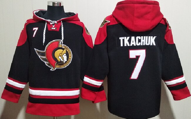 Men's Ottawa Senators #7 Brady Tkachuk Black Ageless Must-Have Lace-Up Pullover Hoodie
