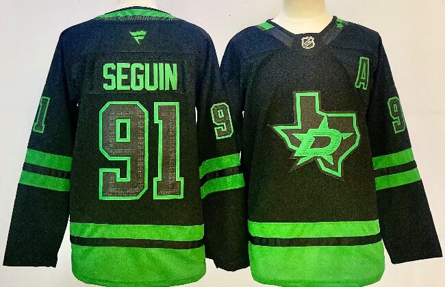Men's Dallas Stars #91 Tyler Seguin Black 2024-25 With A Patch Alternate Stitched Hockey Jersey