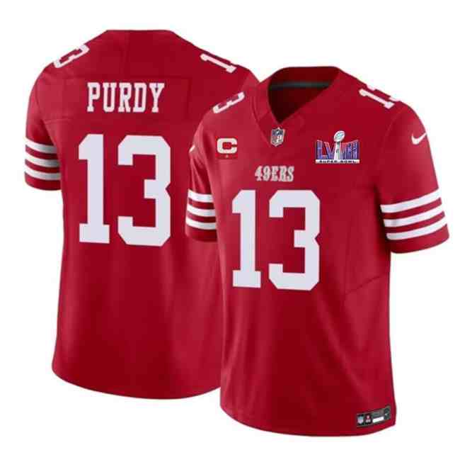 Men's San Francisco 49ers #13 Brock Purdy Red F.U.S.E. Super Bowl LVIII Patch And 1-Star C Patch Vapor Untouchable Limited Stitched Football Jersey