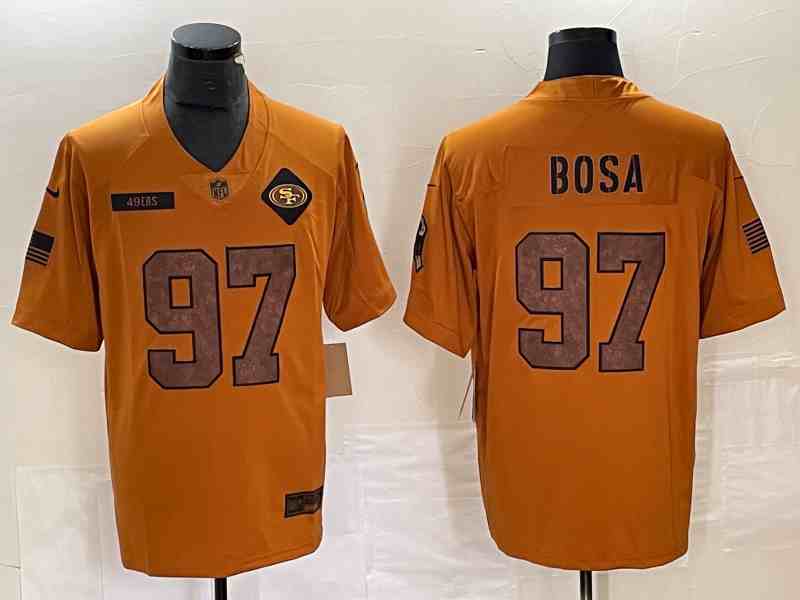 Men's San Francisco 49ers #97 Nick Bosa 2023 Brown Salute To Service Limited Stitched Football Jersey