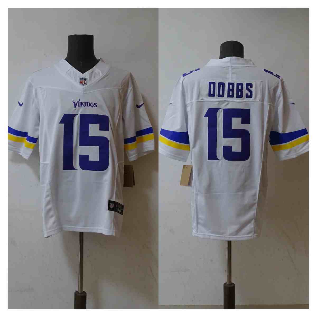 Men's Minnesota Vikings #15 Josh Dobbs White 2023 FUSE Vapor Limited Throwback Stitched Jersey