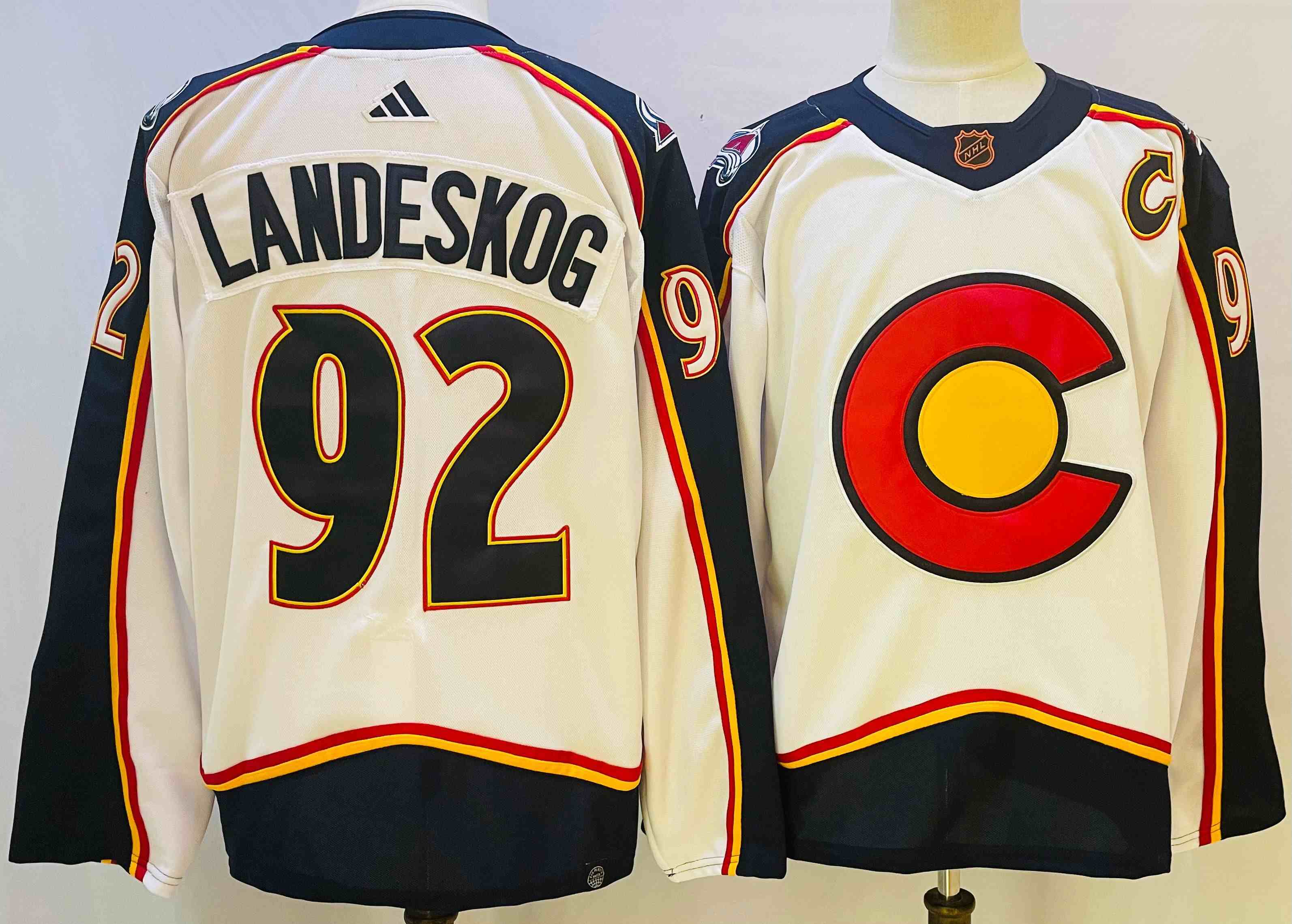 Mens Nhl Colorado Avalanche #92 Gabriel Landeskog White 2022-23 Reverse Retro Alternate Adidas Jersey