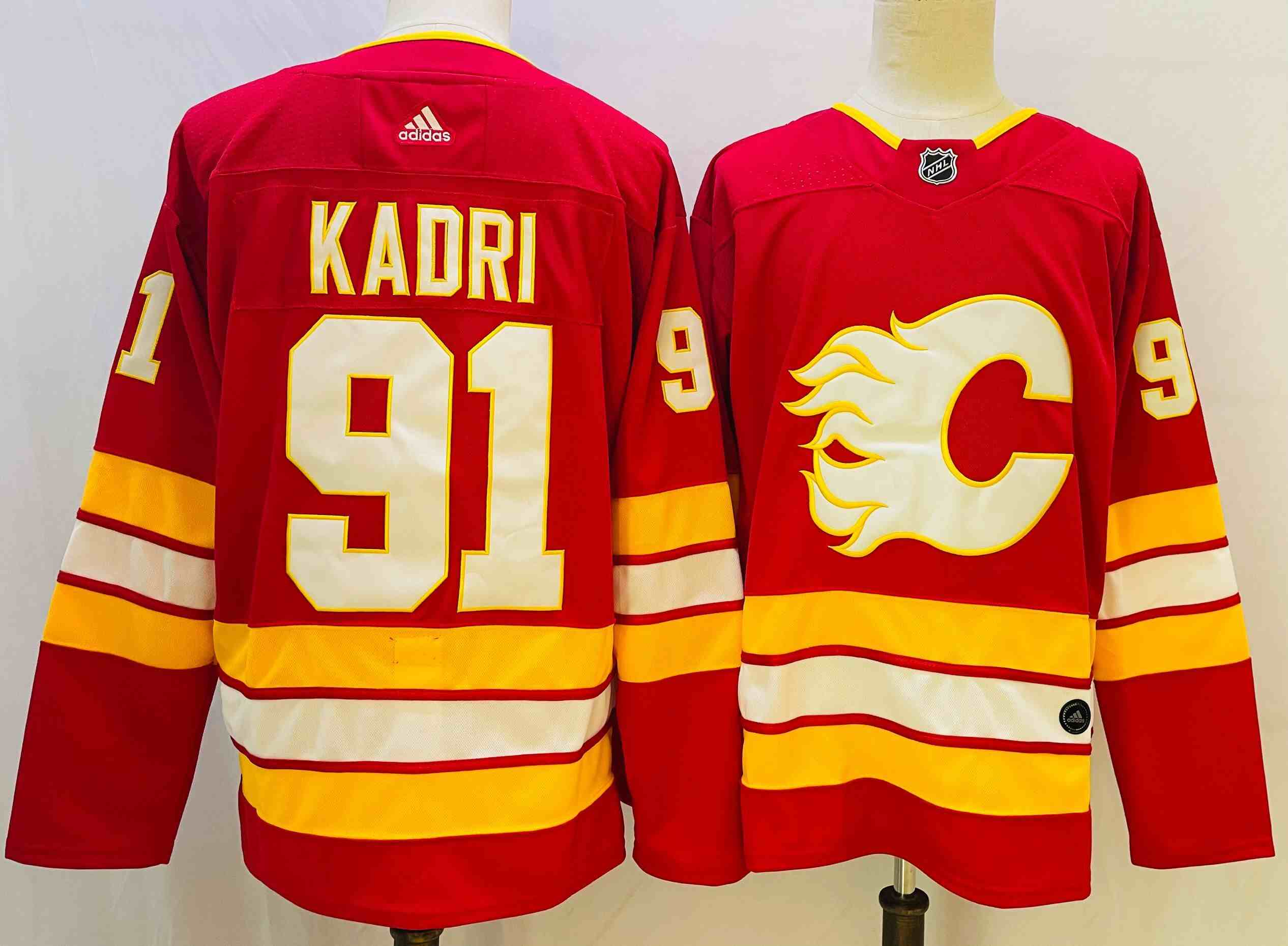 Mens 2022 Nhl Calgary Flames #91 Nazem Kadri Red Adidas Player Jersey