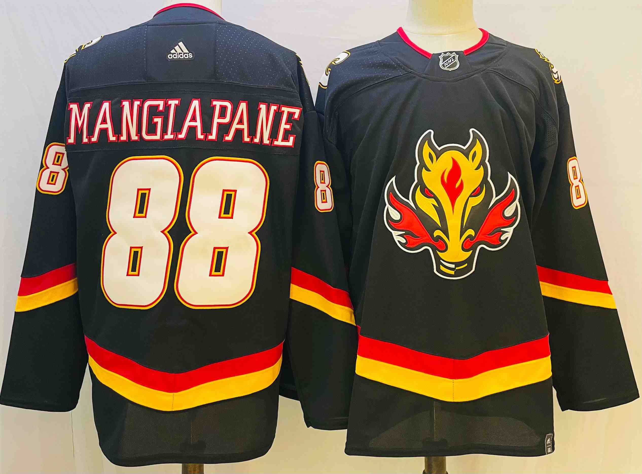 Mens Nhl Calgary Flames #88 Andrew Mangiapane Black 2021 Reverse Retro Alternate Adidas Jersey
