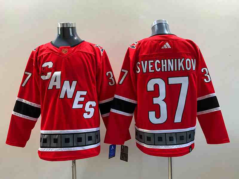 Mens Nhl Carolina Hurricanes #37 Andrei Svechnikov Red 2022-23 Reverse Retro Alternate Adidas Jersey