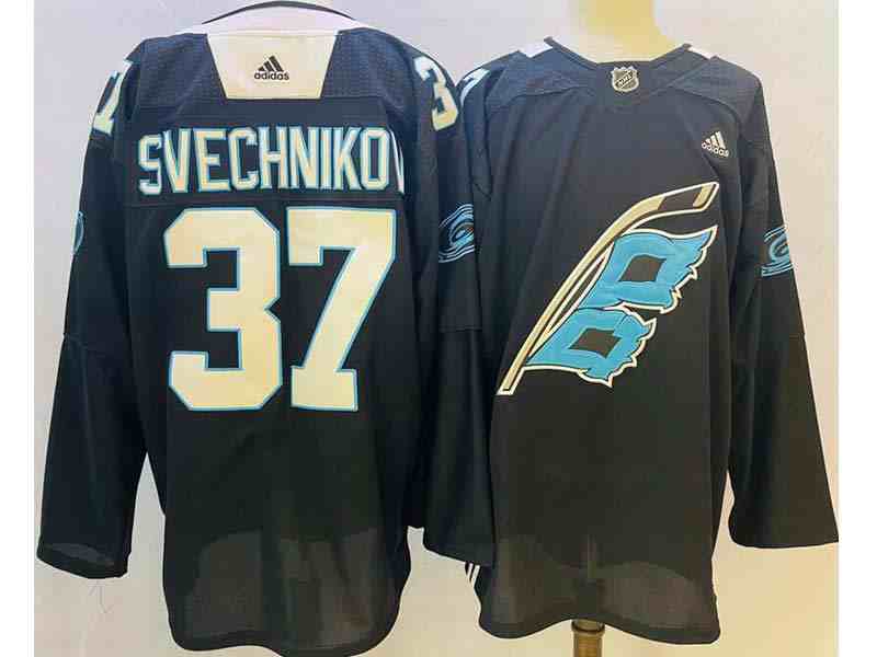 Mens 2022 Nhl Carolina Hurricanes #37 Andrei Svechnikov Black Adidas Jersey