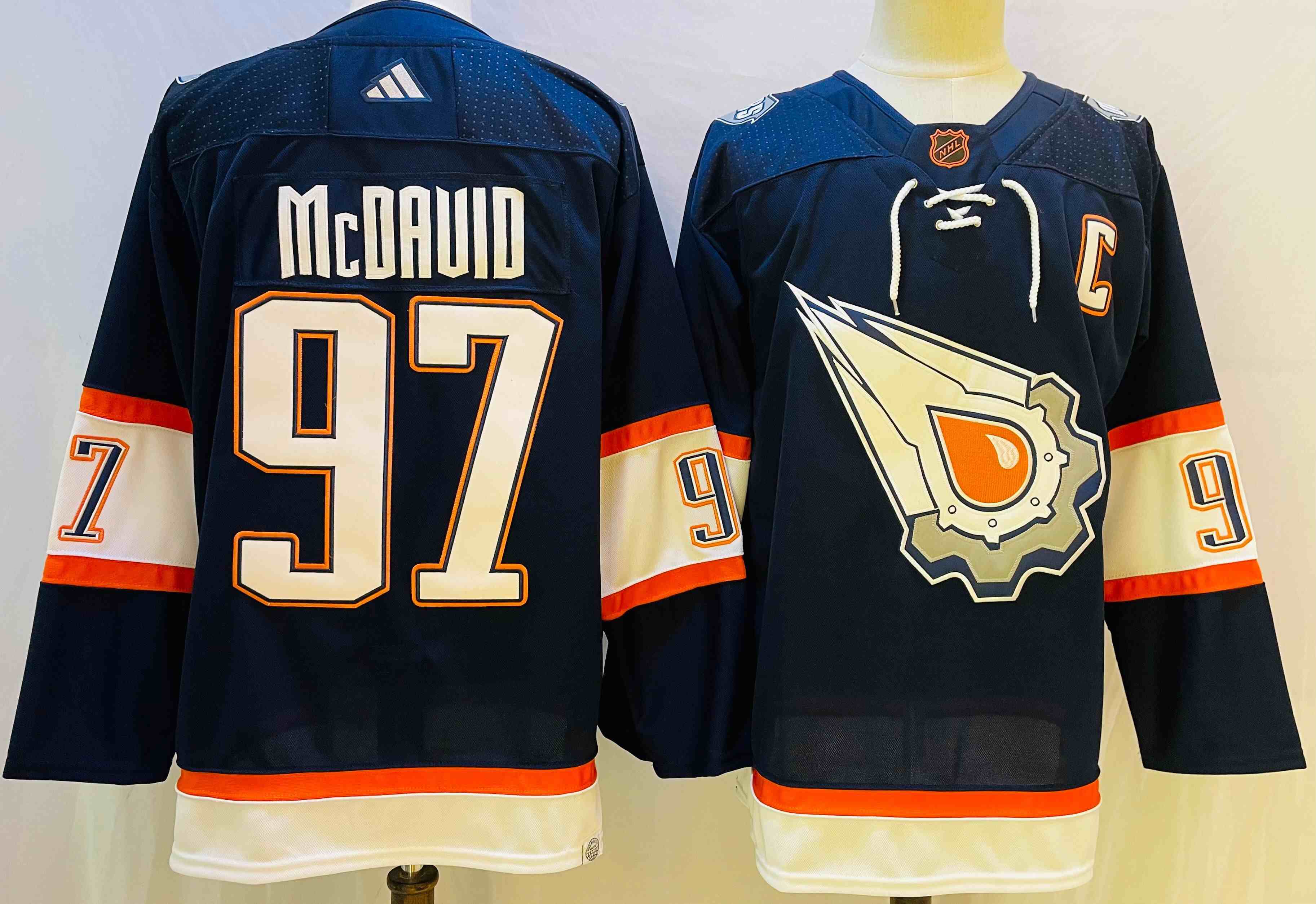 Mens Adidas Nhl Edmonton Oilers #97 Connor Mcdavid Dark Blue 2022-23 Reverse Retro Alternate Adidas