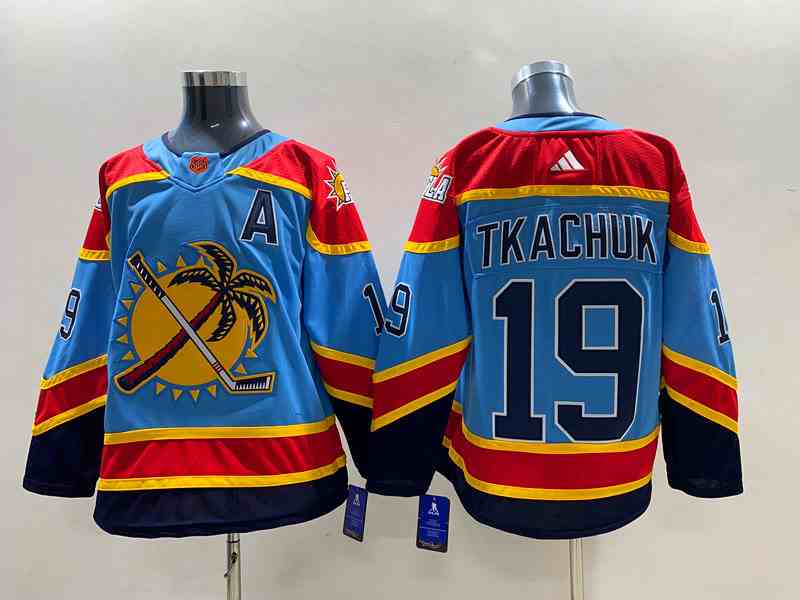 Men's Florida Panthers #19 Matthew Tkachuk Blue 2022 Reverse Retro Stitched Jersey